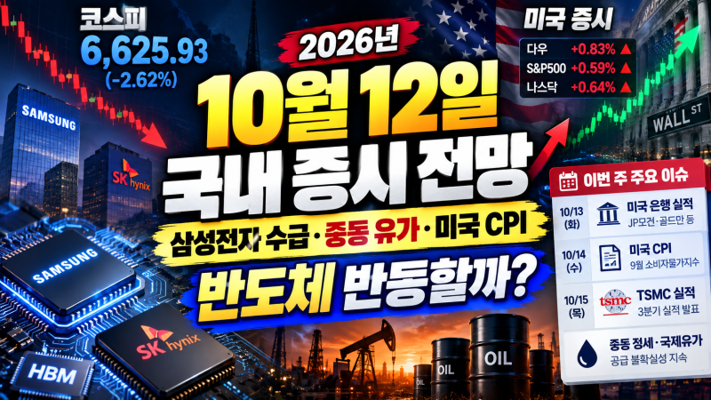2026년 10월 12일 국내 증시 전망｜삼성전자 수급·중동 유가·미국 CPI가 핵심
