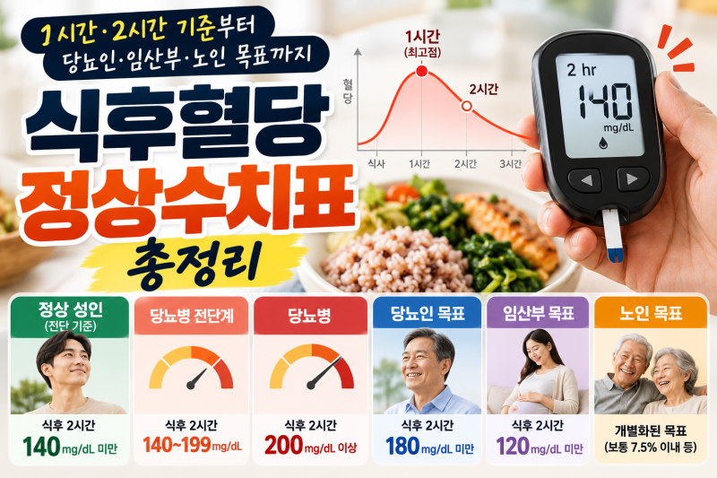 식후혈당 정상수치표 총정리 1시간·2시간 기준부터 당뇨인·임산부·노인 목표까지