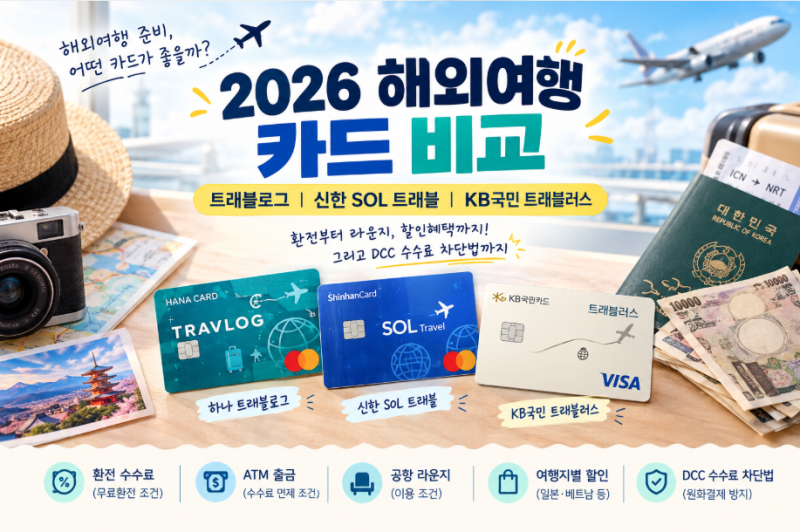 해외여행 카드 비교 트래블로그 vs 신한 SOL 트래블 vs KB국민 트래블러스 DCC 수수료 차단법까....