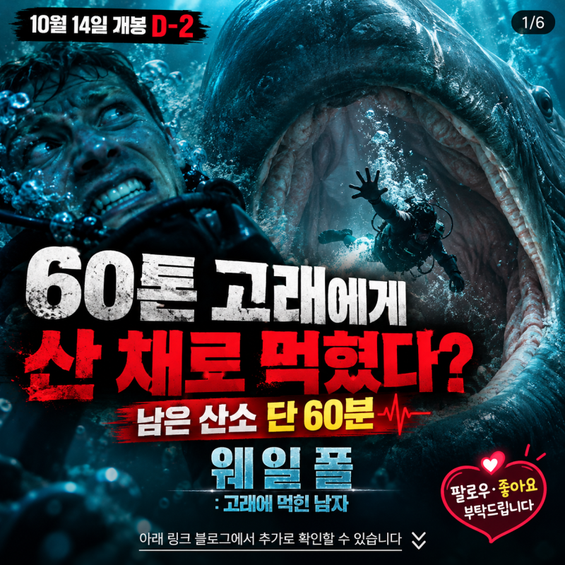 “고래에게 산 채로 먹혔다?” 웨일폴 10월 14일 개봉, 60분 탈출·쿠키영상·출연진·원작 총정....