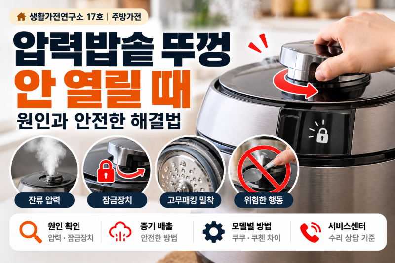 압력밥솥 뚜껑 안 열릴 때｜압력·증기 배출·잠금장치 원인과 안전한 해결법