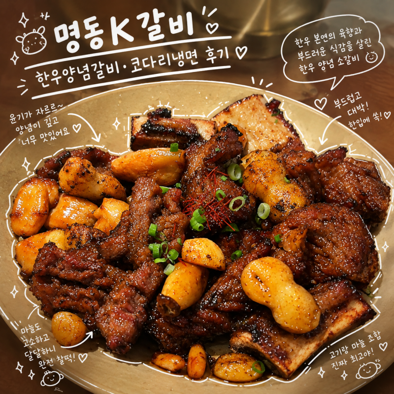 을지로입구역맛집 명동K갈비 — 한우양념갈비·코다리냉면·수제왕만두 후기