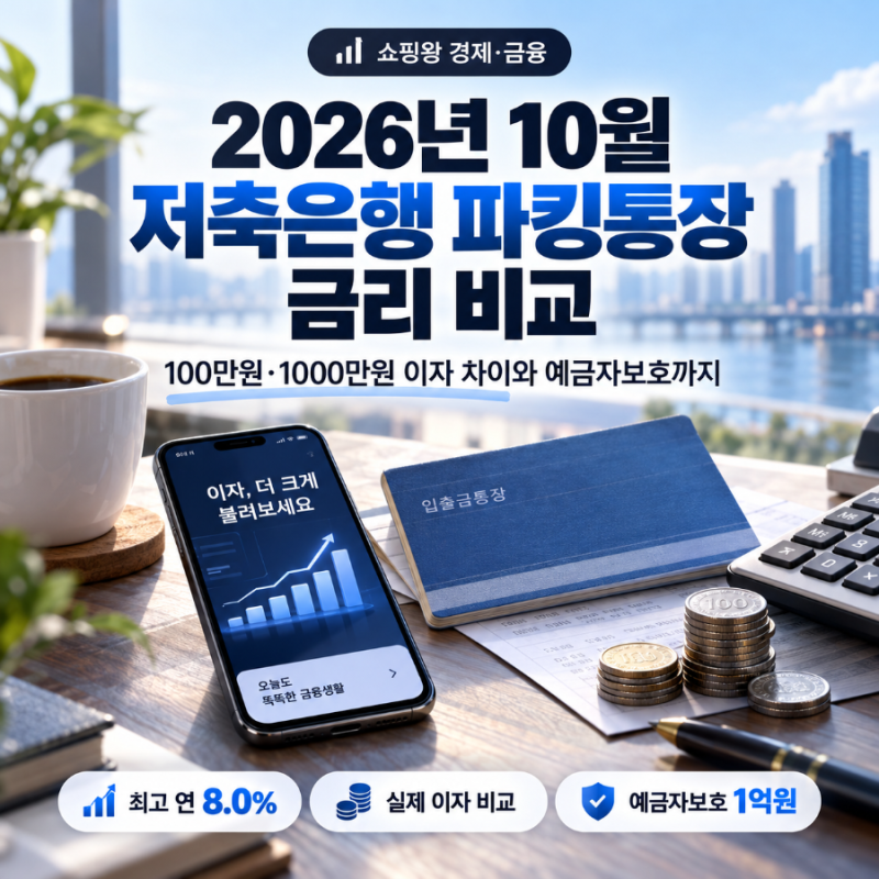 2026년 10월 저축은행 파킹통장 금리 비교｜100만원·1000만원 이자 차이와 예금자보호