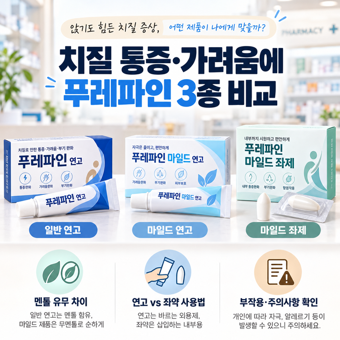 치질 통증·가려움에 푸레파인 연고 vs 좌약, 멘톨 차이와 부작용·주의사항