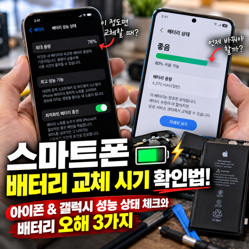 스마트폰 배터리 교체 시기 확인법! 아이폰 & 갤럭시 성능 상태 체크와 배터리 오해 3가지