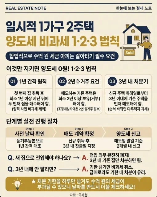 일시적 1가구 2주택 양도세 비과세 조건과 3년 처분 기한 123법칙 총정리