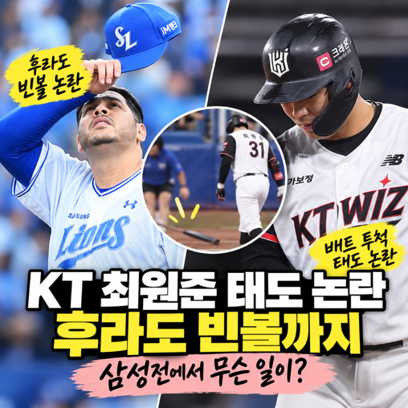 KT 최원준 태도 논란, 후라도 빈볼까지…삼성전에서 무슨 일이?