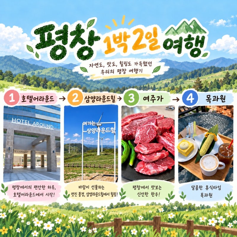 평창여행/호텔어라운드 애견동반/ 삼양라운드힐/예주가고기집/목과원