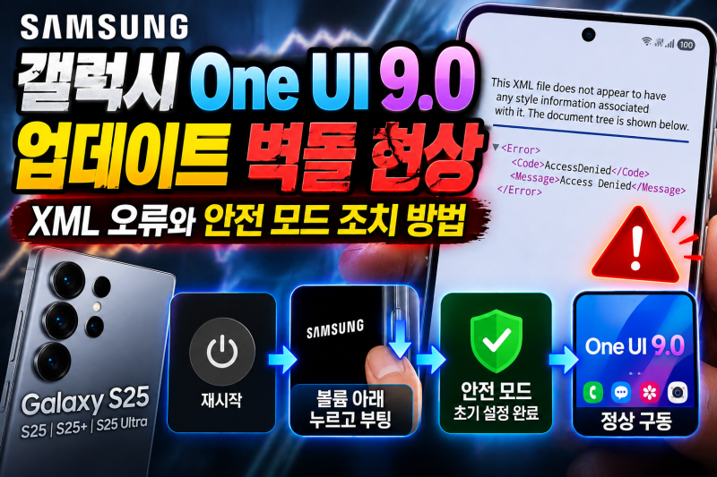 삼성 갤럭시 One UI 9.0 업데이트 벽돌 현상｜XML 오류와 안전 모드 조치 방법