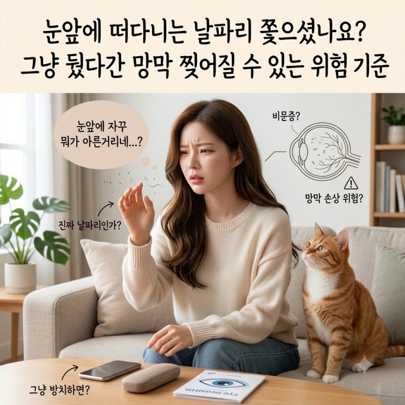눈앞에 떠다니는 날파리 쫓으셨나요? 그냥 뒀다간 망막 찢어질 수 있는 위험 기준