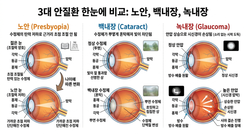 [눈 건강 Guide] 노안? 백내장? 녹내장? 헷갈리는 대표 안질환 3대장 총정리!