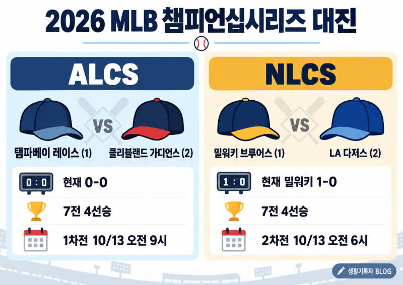 2026 MLB 챔피언십시리즈 대진표｜ALCS·NLCS 일정과 현재 결과 정리