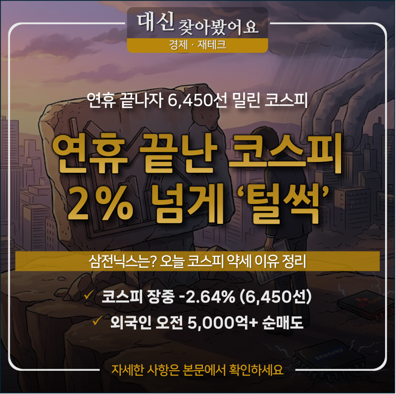 연휴 끝나자 코스피 2% 넘게 '털썩' — 삼전닉스도 약세, 이번엔 미국발 반도체 매도와 '수급 ....