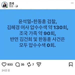 한동훈 딸 허위 스팩 압수수색 0회, 조국의 분노