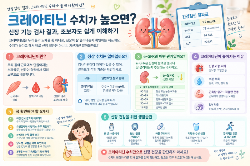 크레아티닌 수치가 높으면? 신장 기능 검사 결과 쉽게 이해하기