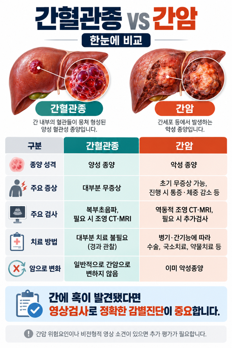 건강검진에서 간에 혈관종이 발견됐습니다. 간암과 어떻게 다를까요?