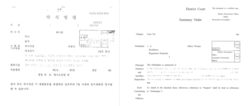 [2026.10] 미국 비자 발급용 약식명령(Summary Order) 영문번역했습니다.