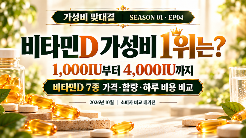비타민D 가성비 1위는? 1,000IU부터 4,000IU까지, 비타민D 7종 가격·함량·하루 비용 비교