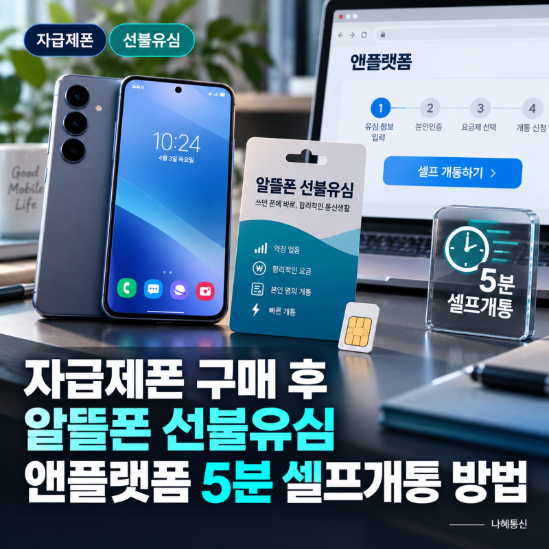 자급제폰 구매 후 알뜰폰 선불유심 앤플랫폼 5분 셀프개통 방법