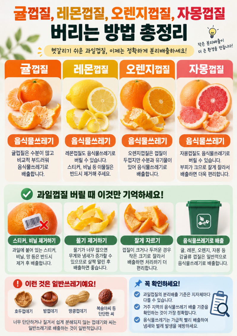 귤껍질 음식물쓰레기일까? 레몬·오렌지·자몽껍질 버리는법 총정리