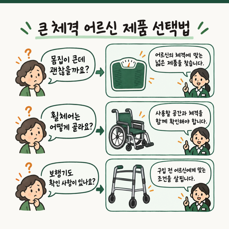 체격이 큰 어르신, 휠체어와 보행기는 어떻게 고르나요
