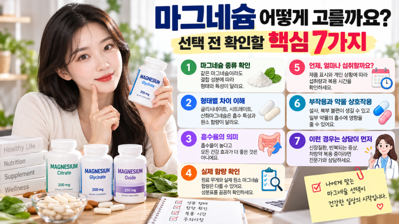 마그네슘 어떻게 고를까요?｜글리시네이트·시트레이트·산화마그네슘 차이와 주의사항 7가....