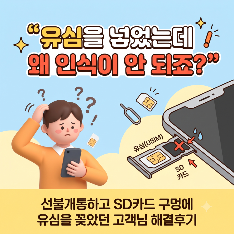 "유심을 넣었는데 왜 인식이 안 되죠?"｜선불개통하고 SD카드 구멍 유심 꽂았던 고객님 해결....