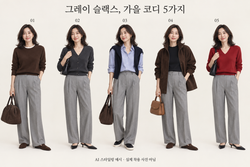 그레이 슬랙스 코디 5가지, 니트부터 스웨이드 자켓까지 가을 돌려입기