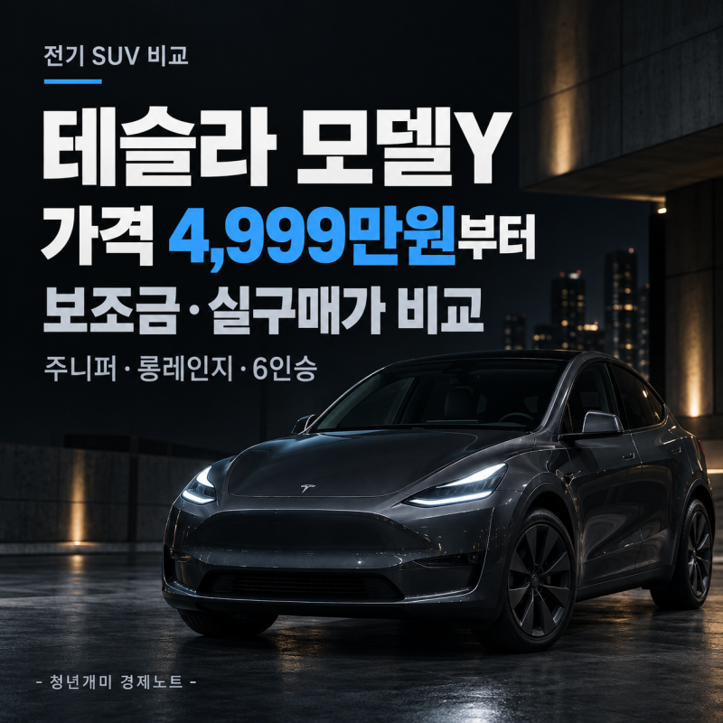 테슬라 모델Y 가격 4,999만원부터, 주니퍼·6인승 보조금과 실구매가 비교