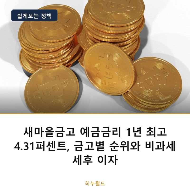 새마을금고 예금금리 1년 최고 4.31퍼센트, 금고별 순위와 비과세 세후 이자
