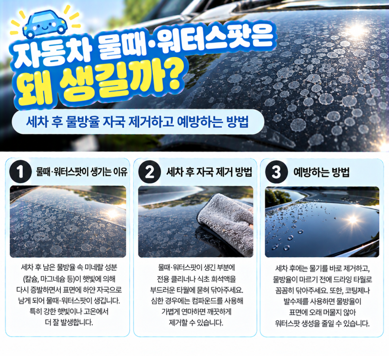 자동차 물때·워터스팟은 왜 생길까?｜세차 후 물방울 자국 제거하고 예방하는 방법