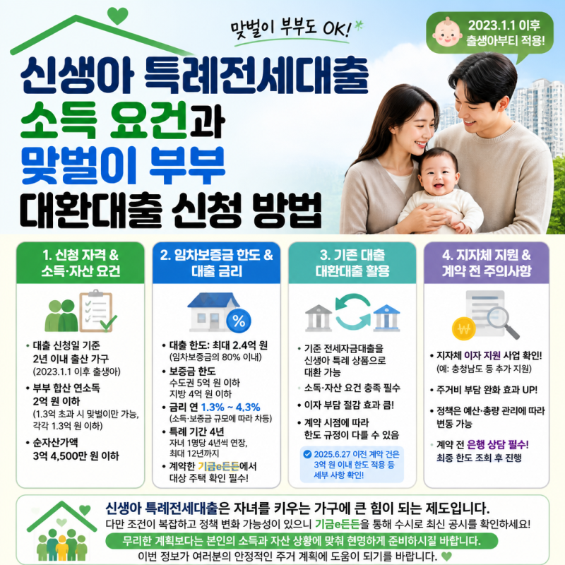 신생아 특례전세대출 소득 요건과 맞벌이 부부 대환대출 신청 방법