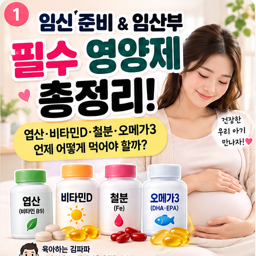 [임신 꿀팁] 시기별 필수 영양제 가이드: 엽산, 비타민D, 철분, 오메가3 복용 시기와 흡수율 100....