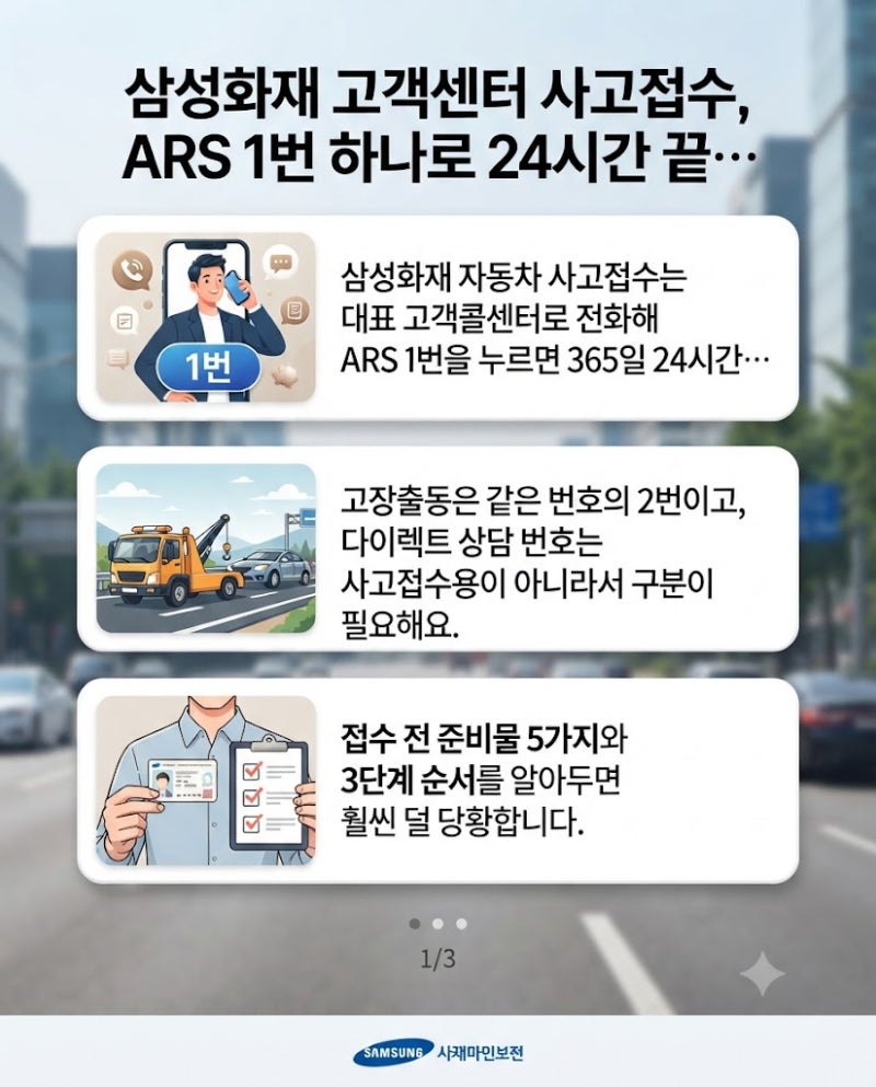 삼성화재 고객센터 사고접수, ARS 1번 하나로 24시간 끝내는 3단계 방법