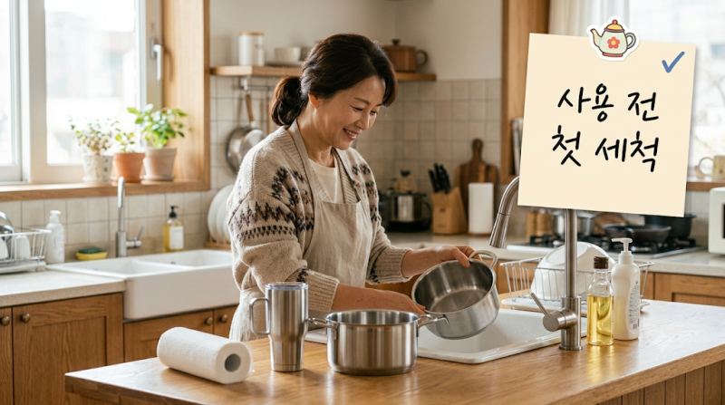 스텐 연마제 제거 방법, 새 냄비·텀블러 첫 세척 순서와 확인법
