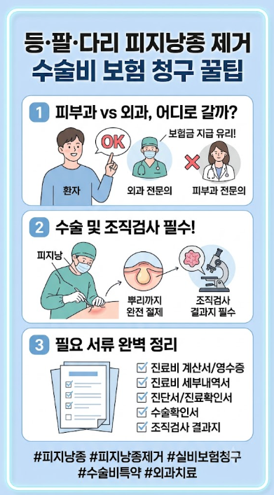 등·팔·다리 피지낭종 제거 수술비 실비 청구 꿀팁 (외과 치료, 필요서류, 조직검사 완벽 정....