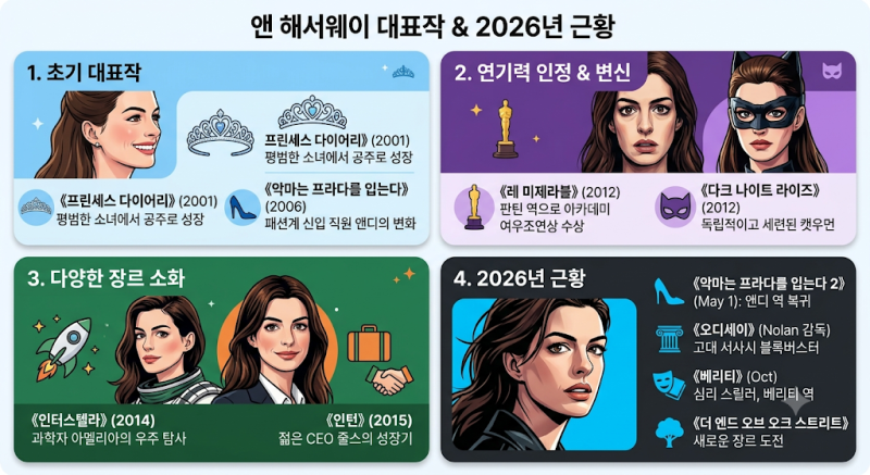 앤 해서웨이 프로필·나이·대표작 총정리｜프린세스 다이어리·악마는 프라다를 입는다·레 ....
