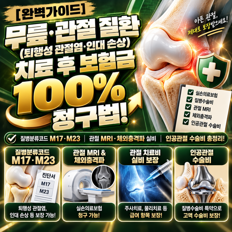 [완벽가이드] 무릎·관절 질환(퇴행성 관절염·인대 손상) 치료 후 보험금 100% 청구법! (질병분....