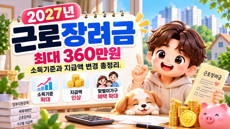 2027년 근로장려금 최대 360만원 소득기준과 지급액 변경 총정리