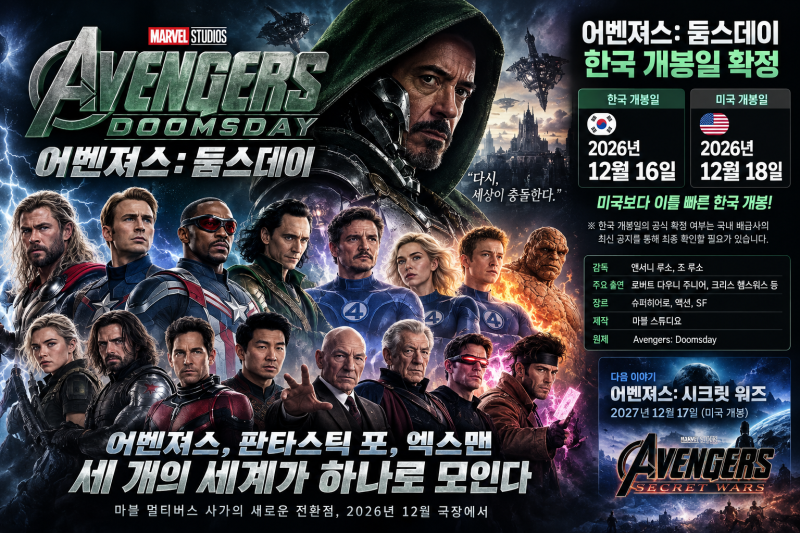 어벤져스 둠스데이 12월 16일 한국개봉일 확정 출연진 총정리. 로버트다우니주니어의 닥터둠 ....