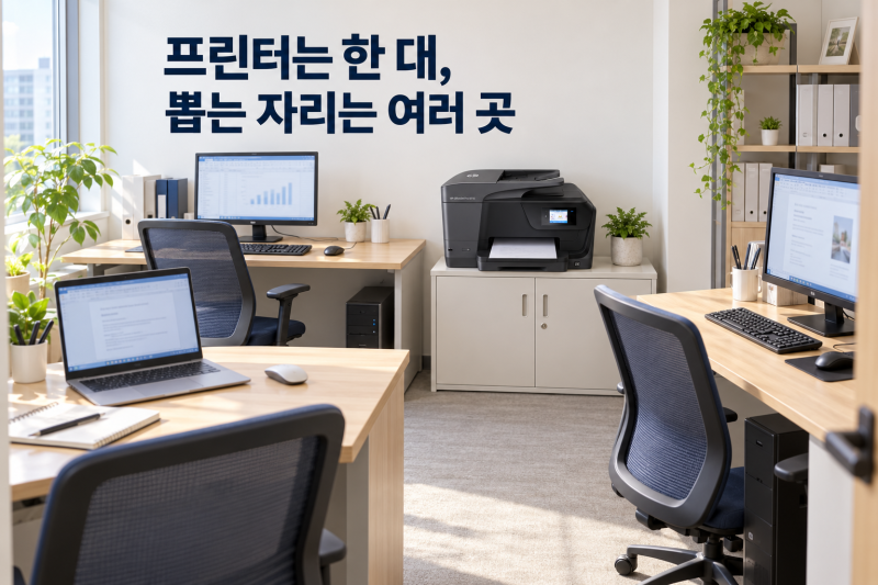 사무실 컴퓨터 여러 대, 프린터 한 대로 같이 쓸 수 있을까요?