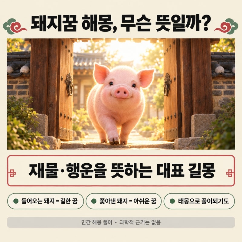 돼지꿈해몽 뜻, 집에 들어오는 돼지부터 태몽까지