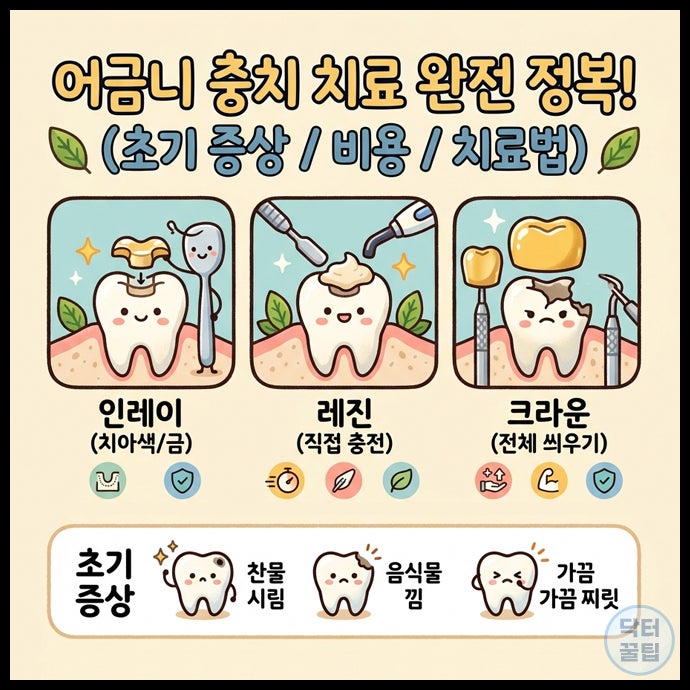 구성역 어금니 치아 사이 충치 치료 인레이 레진 크라운 차이와 초기 증상 및 비용 정리