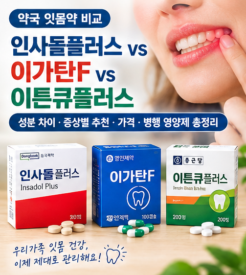 [약국 잇몸약 비교] 인사돌플러스 vs 이가탄F vs 이튼큐플러스 (성분 차이·증상별 추천·가격·....