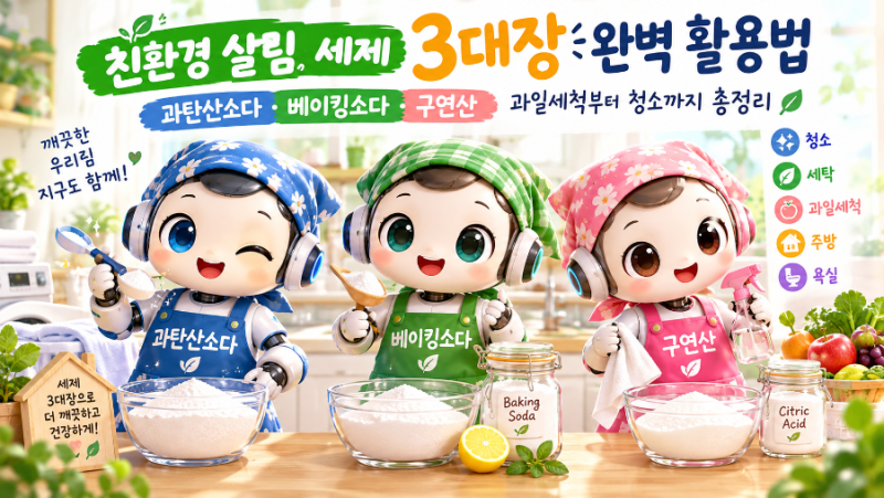 친환경 살림 세제 3대장 완벽 활용법 | 과탄산소다 베이킹소다 구연산 과일세척부터 청소까....