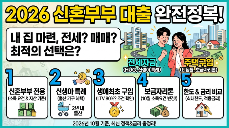 2026 신혼부부 대출 종류 총정리, 전세·매매 조건과 한도