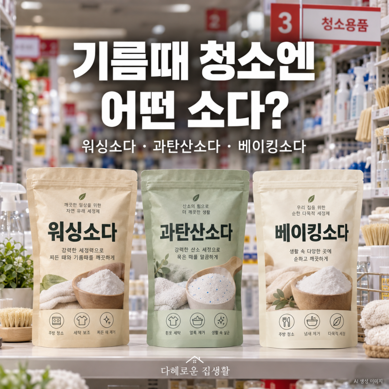 워싱소다·과탄산소다·베이킹소다, 기름때 청소엔 어떤 걸 써야 할까?