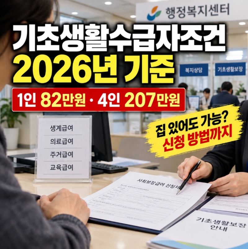 기초생활수급자조건 2026년 소득 재산 기준과 신청 방법