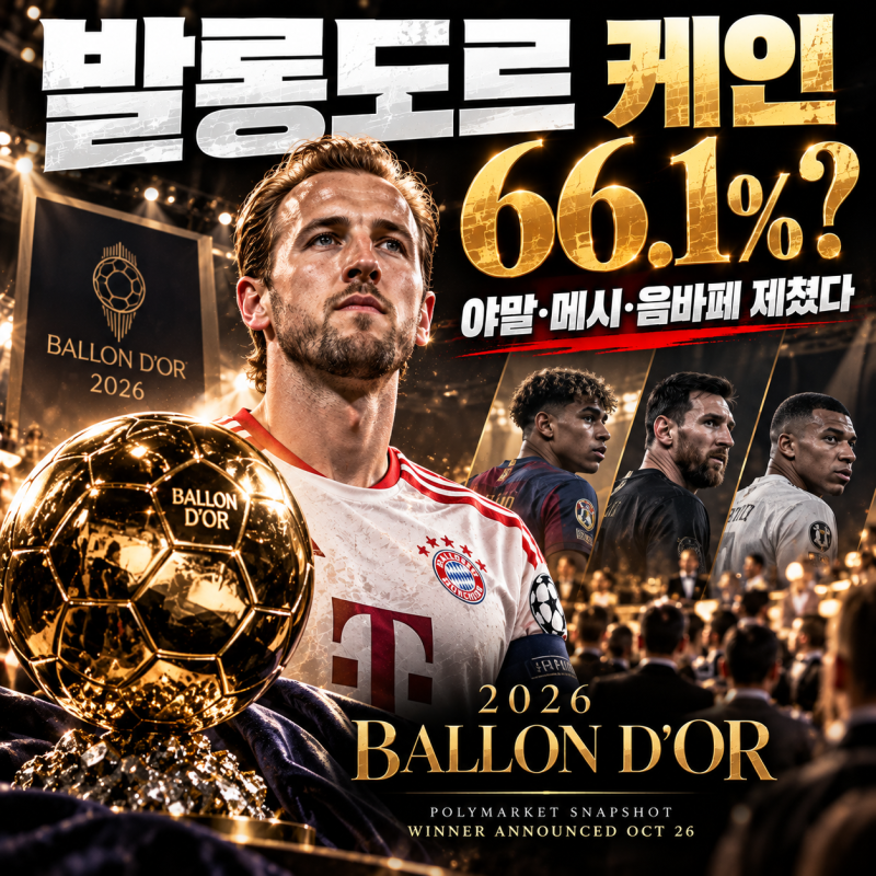 2026 발롱도르 해리 케인 수상 확률 66.1%? 야말·메시·음바페 제쳤다…10월 26일 운명의 발표