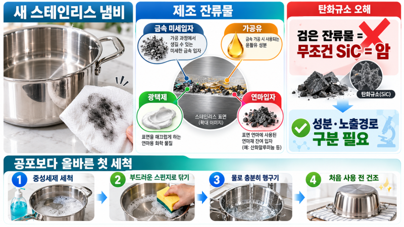 새로 산 스테인리스 냄비 물로만 씻으면 암 유발? ‘연마제 괴담’과 실제 세척 화학